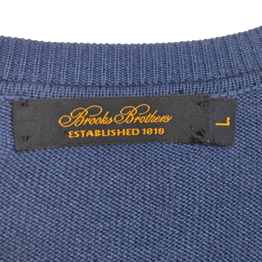 Brooks Brothers Sweater Mens Large Blue V-Neck Cotton Knit Made in USA Pullover